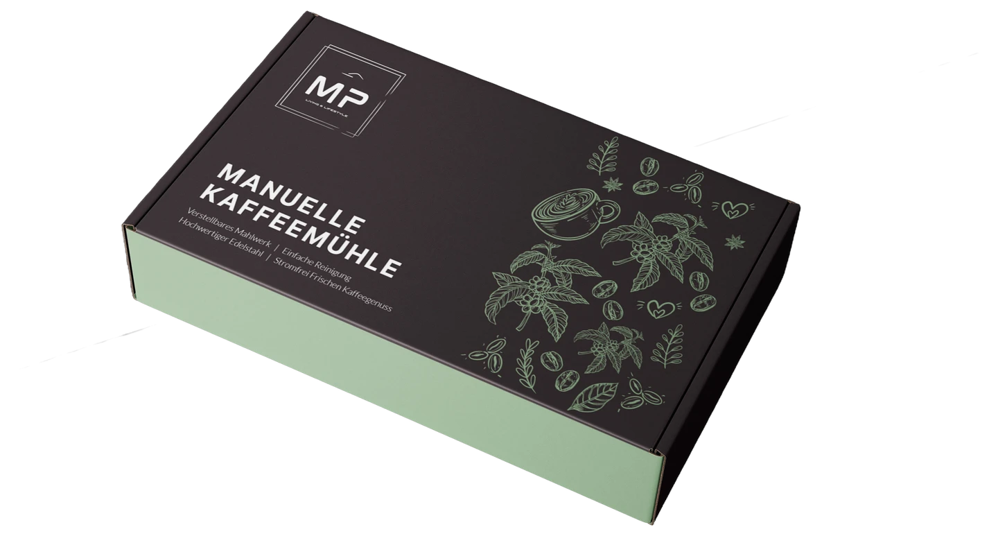 Amazon Verpackungsdesign Beispiel: freigestellte Kaffeemühlen-Box
