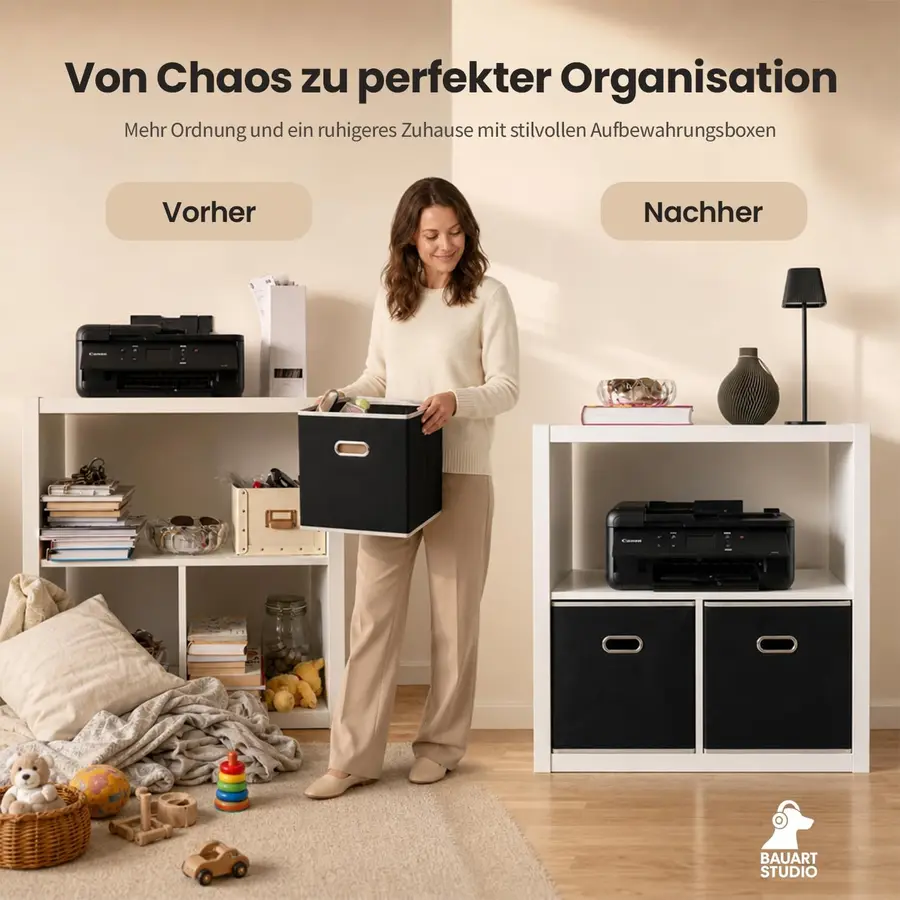 Vorher/Nachher-Bild: Von Chaos zu perfekter Organisation